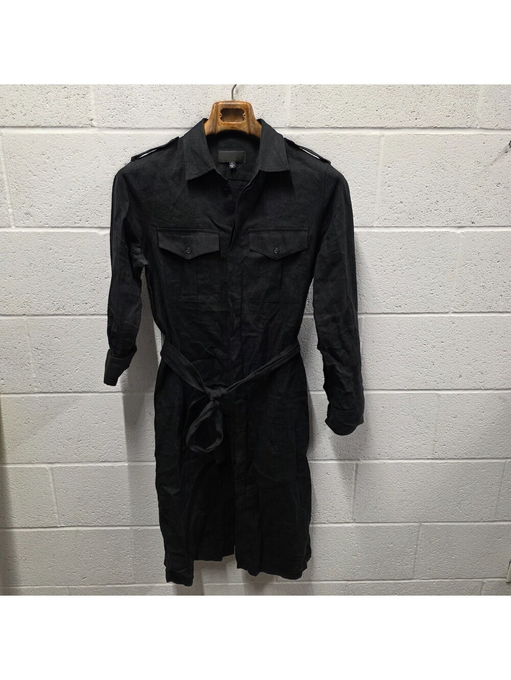 Nili Lotan Marcia Shirt dress Black Womens Utility Midi  Belted 100% Linen S - Picture 7 of 7